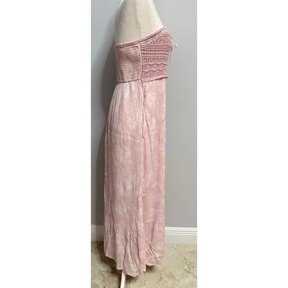 Hollister Strapless Crochet pink maxi dress slit lined Large boho beachy y2k - Picture 4 of 8